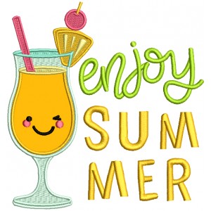 Enjoy Summer Cocktail Applique Machine Embroidery Design Digitized Pattern